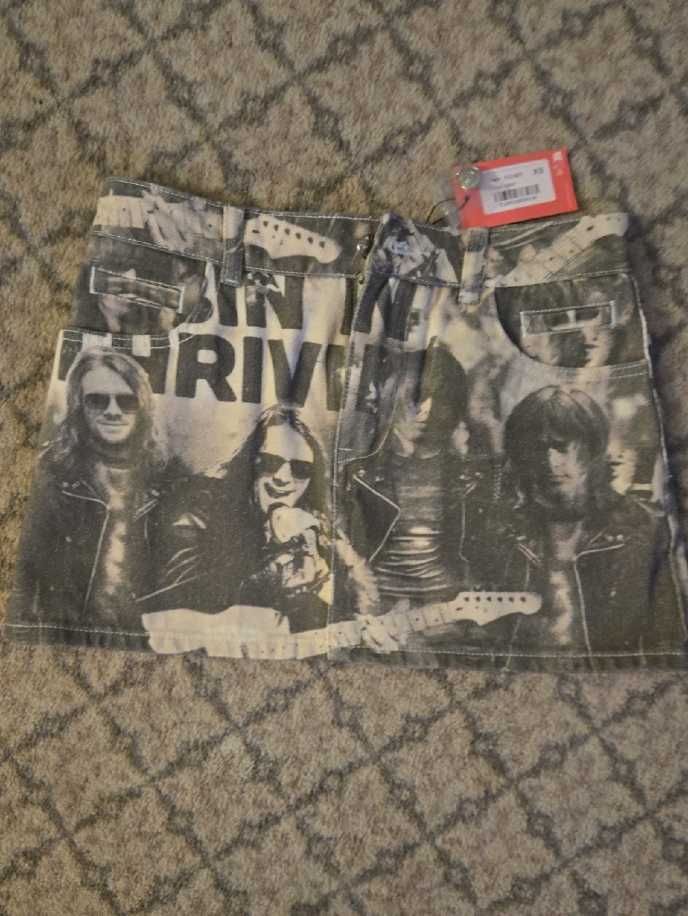 Edikted Black and White Graphic Band Print Mini Skirt-brand new with tag!